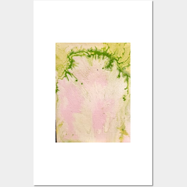 pink, yellow, green, white acrylic pour. Wall Art by Kim-Pratt